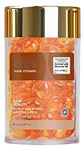 Ellips Hair Vitamins No Need to Rinse – with Argan Macadamia Avocado Oils – Vitamins A C E Pro Vitamin B5 – Best Hair Oil Conditioner for All Hair 50 Capsules (Orange)