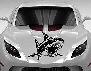 In-Style Decals Vehicle Auto Car Décor Vinyl Decal Art Sticker Angry Shark with Open Mouth Teeth Fish Removable Design for Hood 1055