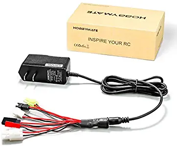 RC Cars Battery Charger for NiMH/NiCd Battery Packs 2-8 Cells, Airsoft Battery Charger 9.6v, Nimh Nicd Receiver Battery Charger 4.8v - 6.0v - 7.2v, w/ 6 Types Connectors