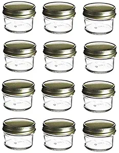 PremiumVials 12 pcs, 4 oz Mason Glass Jars with Gold Lids