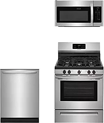 Frigidaire 3-Piece Stainless Steel Kitchen Package with FFGF3054TS 30" Freestanding Gas Range, FFID2426TS 24" Fully Integrated Dishwasher and FFMV1645TS 30" Over-the-Range Microwave