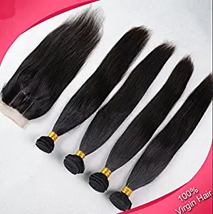 Junhair 3 Way Part 1Pc 4x4 lace closure with Virgin Philippines Remy Human Hair 3 Bundles Hair Weaves Mixed Length 4Pcs Lot Natural Straight Natural Color Can be Dyed