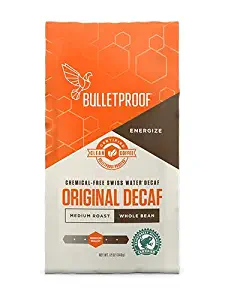 Bulletproof Coffee The Original Whole Bean Decaf, Premium Gourmet Medium Roast Organic Beans, Rainforest Alliance Certified, Clean, Upgraded Clean Coffee (12 Ounces)