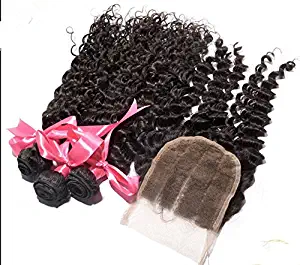 Wholesale 8A Mongolian Virgin Remy Human Hair 3 Bundles With 4"x4" 3 Part Lace Closure Deep Wave Natural Color Trademark:DaJun 16"closure+24"26"28"weft