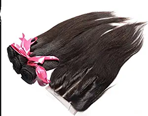Junhair 3 Way Part 1Pc 4x4 lace closure with Virgin Cambodian Remy Human Hair 3 Bundles Hair Wefts Mixed Length 4Pcs Lot Natural Straight Natural Color Can be Dyed