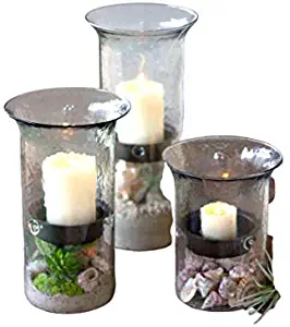 First of a Kind Glass Hurricane Pillar Candle Holder with Rustic Metal Insert, Perfect as a Centerpiece (Large)