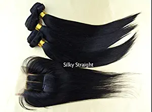 Junhair 3 Way Part 1Pc 4x4 lace closure with Virgin Indian Remy Human Hair 3 Bundles Wefts Mixed Length 4Pcs Lot Natural Straight Natural Color Can be Dyed