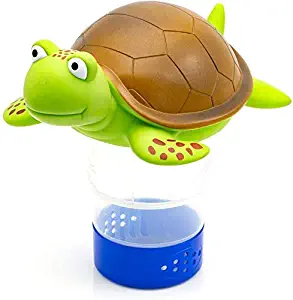 WWD POOL Premium Animal Floating Pool Chlorine Dispenser for Chemical Tablets Fits 3" Tabs Bromine Holder (Turtle)