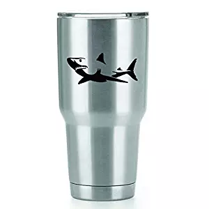 Great White Shark Vinyl Decals Stickers (2 Pack!!!) | Yeti Tumbler Cup Ozark Trail RTIC Orca | Decals Only! Cup not Included! | 2-4 X 1.75 inch Black Decals | KCD1104