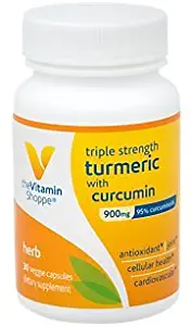 The Vitamin Shoppe Triple Strength Turmeric with Curcumin 900mg, Supports Joint Mobility Provides Antioxidant Benefits 5mg Bioperine to Enhance Nutrient Absorption Once Daily (30 Capsules)