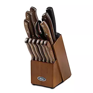 Oster 112058.14 Whitmore 14 Piece Cutlery Set, Stainless Steel with Black Walnut Handles