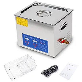 10L / 2.6 Gallon Ultrasonic Cleaner with Stainless Steel Basket 240W Cleaning Power + Heater with Digital Timer Industrial Parts Carb Carburetor Silver Brass