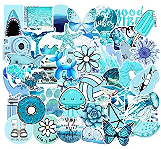 Mai Zi Vsco Stickers for Water Bottles 50 pcs Laptop Stickers Waterproof Stickers Pack Cute Aesthetics Stickers for Teens Girls (50 Pieces blue02)