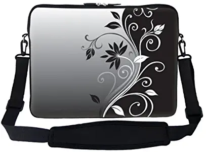 Meffort Inc 17 17.3 inch Neoprene Laptop Sleeve Bag Carrying Case with Hidden Handle and Adjustable Shoulder Strap - Gray Black Swirl