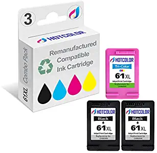 HOTCOLOR Remanufactured Ink Cartridge Replacement for HP 61XL HP 61 XL (2 Black, 1 Tri-Color) for HP Envy 4500 5530 5534 5535, HP Deskjet 1000 1010 1512 3050, HP Officejet 4630 2620 Printer (3 Pack)