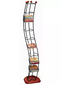 Atlantic Wave Multimedia Wire Tower - Hold 110 DVD/CDs in Steel and Black Cherry Wood, PN1316