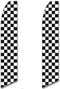 2 (Two) Pack Tall Swooper Flags Black White Race Check Checkered Flag