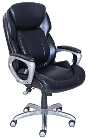 Serta My Fit Executive Office Tailored Reach Back Support, Ergonomic Chair with Adjustable Lumbar, Bonded Leather, BLACK