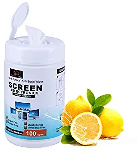 Screen Wipes for Electronics, 100 Count Pre-Moistened Computer Monitor Cleaning Wipes, Surface Cleaner, Great for Glasses, Phones, Tablets, TV, LCD Screen - Laptop Cleaner
