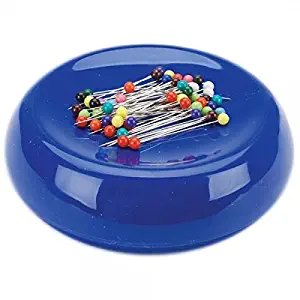 Grabbit Magnetic Sewing Pincushion with 50 Plastic Head Pins, Blue