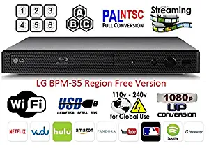 LG BPM-35 Region Free Blu-ray Player, Multi Region Smart WiFi 110-240 Volts, 6FT HDMI Cable & Dynastar Plug Adapter Bundle Package