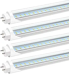 JESLED T8 T10 T12 LED 4FT Light Bulbs, 24W 3000LM, 6000K-6500K Daylight White, 4 Foot LED Fluorescent Tube Replacement, Super Bright, Dual Ended Power, Ballast Bypass, Clear Cover (4-Pack)