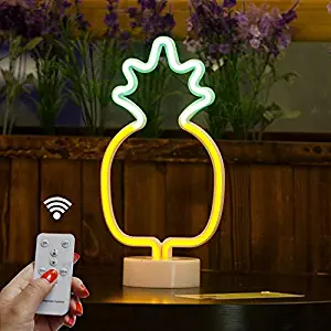 Pineapple Neon Signs, LED Remote Control Neon Light with Holder Base for Party Supplies Girls Room Decoration Accessory for Luau Summer Party Children Kids Gifts (RC Pineapple with holder)