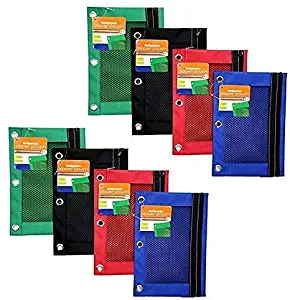 Kicko Pencil Case – 3 Ring Pouch - Assorted Bright Colors Binder Pouch – 6 Pack Durable and Heavy Duty Pencil Holders – School Supplies, Office Products