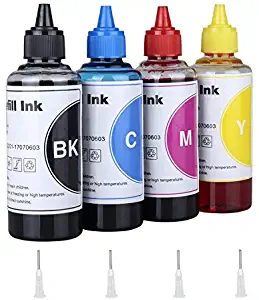 Inkjet Printer Refill Dye Ink kit 4 Color for LC201 LC203 LC205 Refillable Cartridges and CISS, for MFC-J460DW MFC-J680DW MFC-J885DW MFC-J5520DW MFC-J5620DW MFC-J5720DW