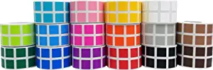 1/2" x 1/2" Inch Square Color Coding Labels Bulk Pack - 16,000 Total Inventory Dot Stickers | 16 Colors Included | 1,000 Per Color