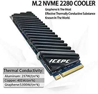 icepc M.2 PCI-E NVME 2280 SSD Graphene Coating Copper Heatsink,High Performance SSD Radiator with Thermal Pad for Laptop PC 2280 NGFF Solid State Disk Cooler(70x20x4mm)