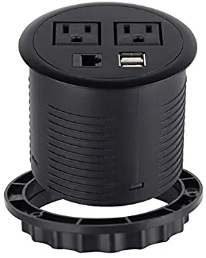 Zeshan Power Outlet Black Grommet with 2 USB Ports 2 AC 1 RJ45 for Desk Table Office Home School Hotel