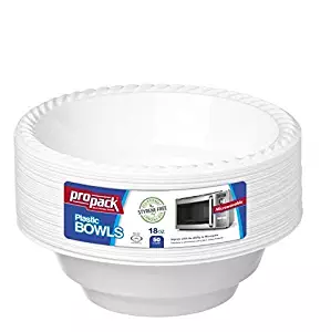 Propack 18 Ounce Disposable Bowls Microwave Safe 50 Count White Pack of 2 (100 Bowls Total)