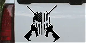 Rad Dezigns Punisher American Flag Crossed AR15 Guns Guns Car or Truck Window Laptop Decal Sticker - Black 8in X 7.8in