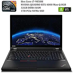 Lenovo 2020 ThinkPad P53 Workstation Laptop: Intel 9th Gen i7-9850H Hex-Core, NVIDIA Quadro RTX 4000 (8GB), 32GB RAM, 1TB NVMe SSD, 15.6" FHD 1920x1080 IPS Display, Win 10 Pro, Black