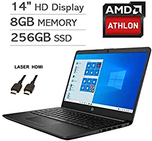 2020 Newest HP 14 Inch Premium Laptop, AMD Athlon Silver 3050U up to 3.2 GHz(Beat i5-7200U), 8GB DDR4 RAM, 256GB SSD, Bluetooth, Webcam,WiFi,Type-C, HDMI, Windows 10 S, Black + Laser HDMI