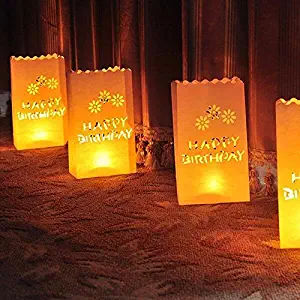Since White Luminary Bags - 20 Count - Happy Birthday Design - Wedding, Reception, Party and Event Decor - Flame Resistant Paper - Luminaria (Happy Birthday)